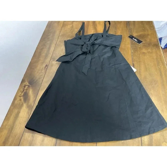 Lulu’s Louetta Black Button Down Linen Mini Dress With Bow Accent Size Medium - Picture 10 of 11